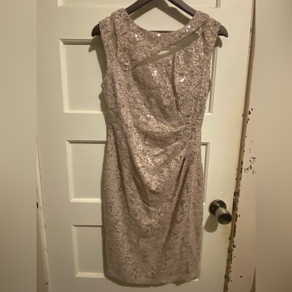 New with tags, Suzy Shier dress, Size large, color Champaign with sequins. - Picture 2 of 4